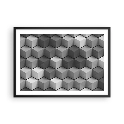 Poster in einem schwarzem Rahmen - Geometrische Komposition aus Würfeln in Grau- und Schwarztönen - 70x50cm - Kubistisches Puzzle - Moderne Wanddekoration für Wohnzimmer und Schlafzimmer ARTTOR