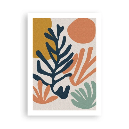 Poster - Eine farbenfrohe Komposition aus Pflanzenformen im modernen Stil - 50x70cm - Korallenmeere - Moderne Wanddekoration für Wohnzimmer und Schlafzimmer ARTTOR