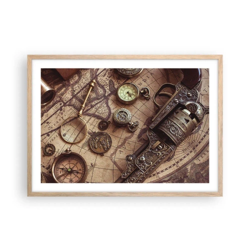 Poster in einem Rahmen aus heller Eiche - Das Abenteuer ruft - 70x50 cm