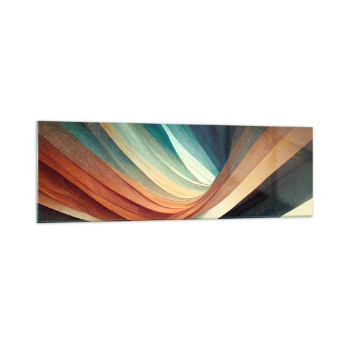 Glasbild - Bild auf glas - Abstrakte Wellen in warmen und kühlen Farbtönen - 160x50cm - Aus Farben gewebt - Moderne Wanddekoration für Wohnzimmer und Schlafzimmer ARTTOR