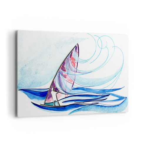 Bild auf Leinwand - Leinwandbild - Ein Surfer, der in einer abstrakten Aquarellkomposition auf den Wellen reitet - 120x80cm - Mit dem Wind im Rhythmus der Wellen - Moderne Wanddekoration für Wohnzimmer und Schlafzimmer ARTTOR