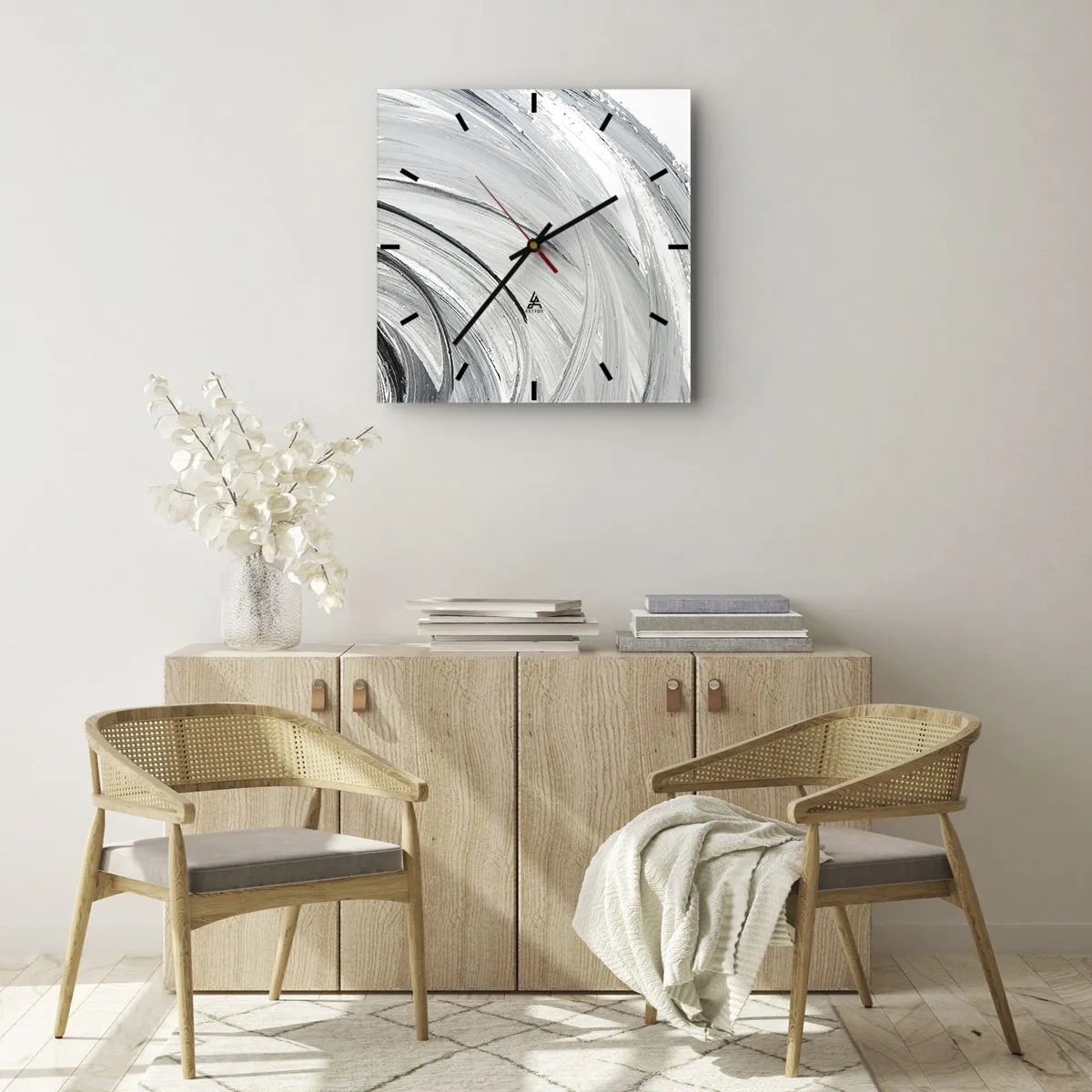 Wanduhr - Glasuhr - Ein monochromer Wirbel in Grau- und Schwarztönen - 30x30cm - Orbitale Komposition - Moderne Wanddekoration für Wohnzimmer und Schlafzimmer ARTTOR