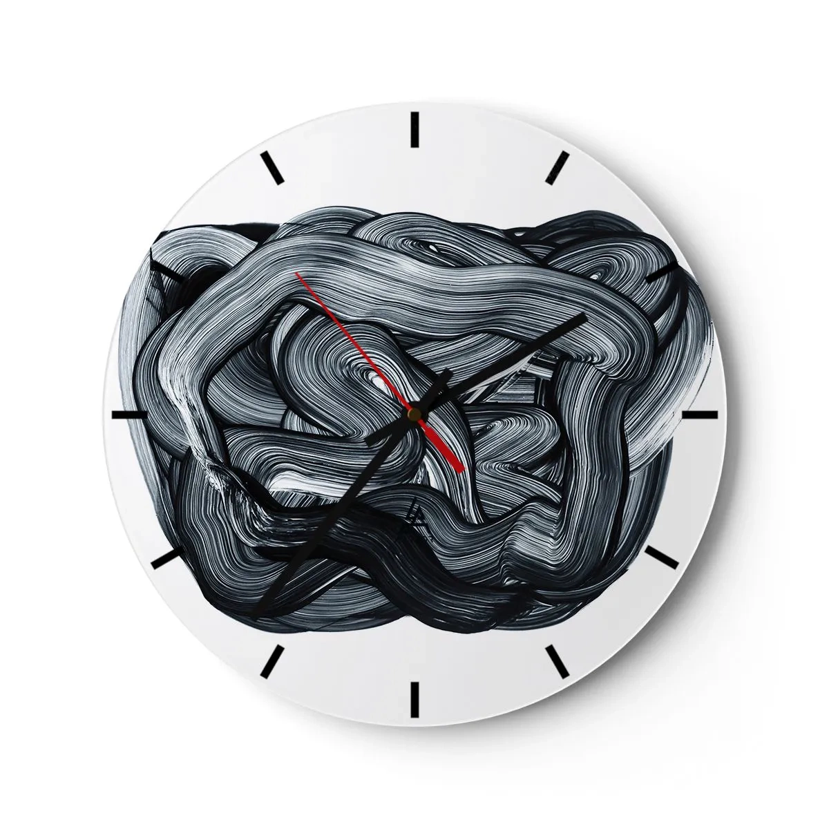 Wanduhr - Glasuhr - Schwarz-Weiß-Abstraktion mit dynamischen Linien und Texturen - 30x30cm - Es ist nicht so einfach - Moderne Wanddekoration für Wohnzimmer, Küche und Schlafzimmer ARTTOR