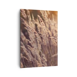 Bild auf Leinwand - Leinwandbild - Goldene Gräser vor dem Hintergrund der untergehenden Sonne - 50x70cm - Bereit, den Herbst willkommen zu heißen - Moderne Wanddekoration für Wohnzimmer und Schlafzimmer ARTTOR