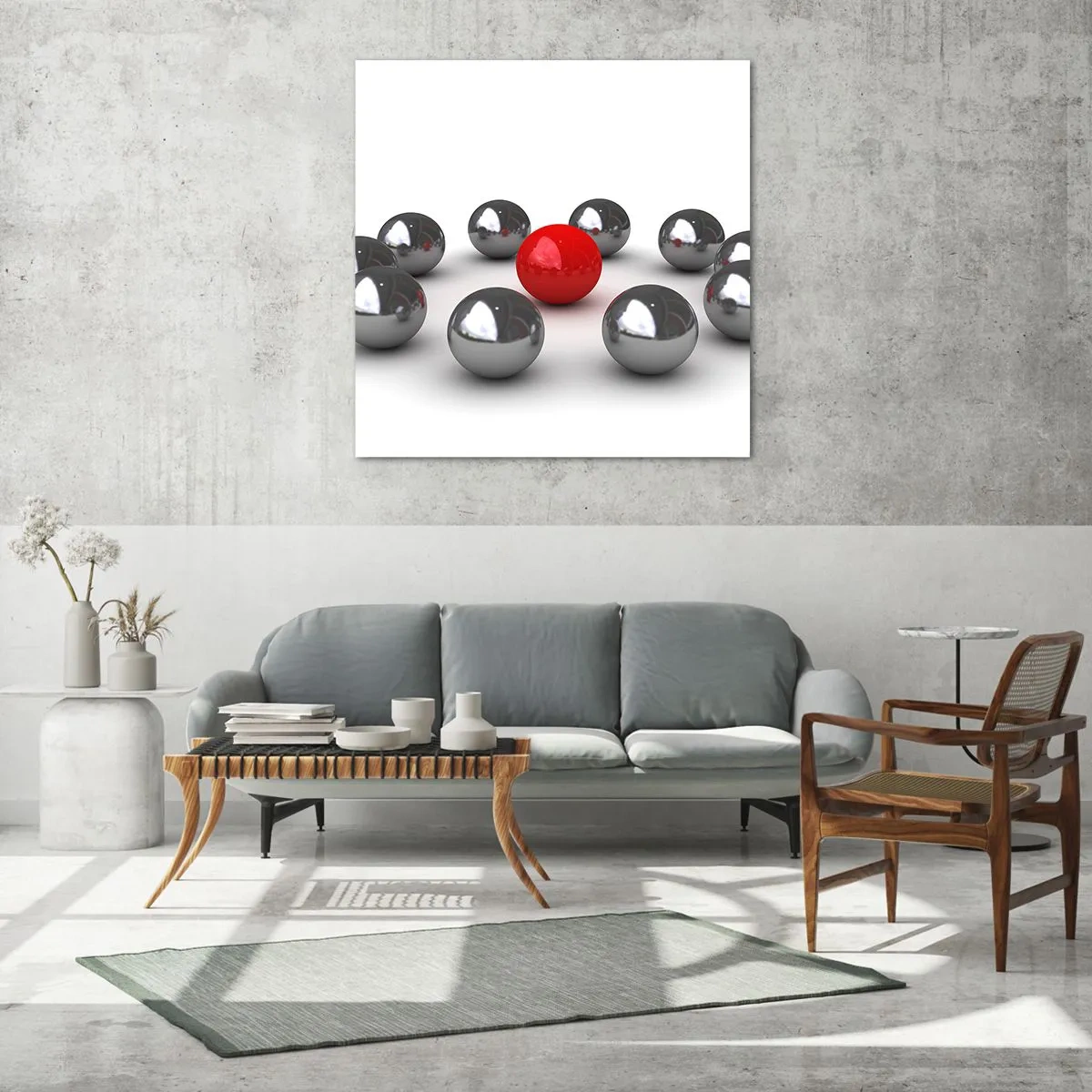 Glasbild - Bild auf glas - Ein Kreis in Silber und Rot - 50x50 cm