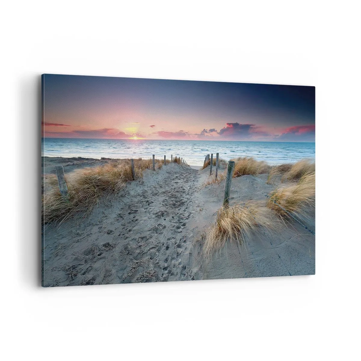 Bild auf Leinwand - Leinwandbild - Weg zum Strand bei Sonnenuntergang - 120x80cm - Du hast einen Regenbogen aus strahlendem Licht verschüttet ... - Moderne Wanddekoration für Wohnzimmer und Schlafzimmer ARTTOR
