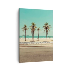 Bild auf Leinwand - Leinwandbild - Palmen am Strand mit Blick auf das Meer und den blauen Himmel - 70x100cm - Beim Bewachen des Strandes - Moderne Wanddekoration für Wohnzimmer und Schlafzimmer ARTTOR