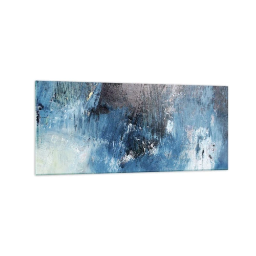 Glasbild - Bild auf glas - Abstrakte Pinselstriche in Blautönen - 120x50cm - Rhapsodie in Blau - Moderne Wanddekoration für Wohnzimmer und Schlafzimmer ARTTOR