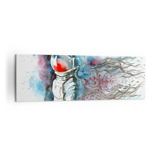 Bild auf Leinwand - Leinwandbild - Ein Kosmonaut in einem dynamischen Aquarell mit kosmischen Details - 160x50cm - Allein mit Platz - Moderne Wanddekoration für Wohnzimmer und Schlafzimmer ARTTOR