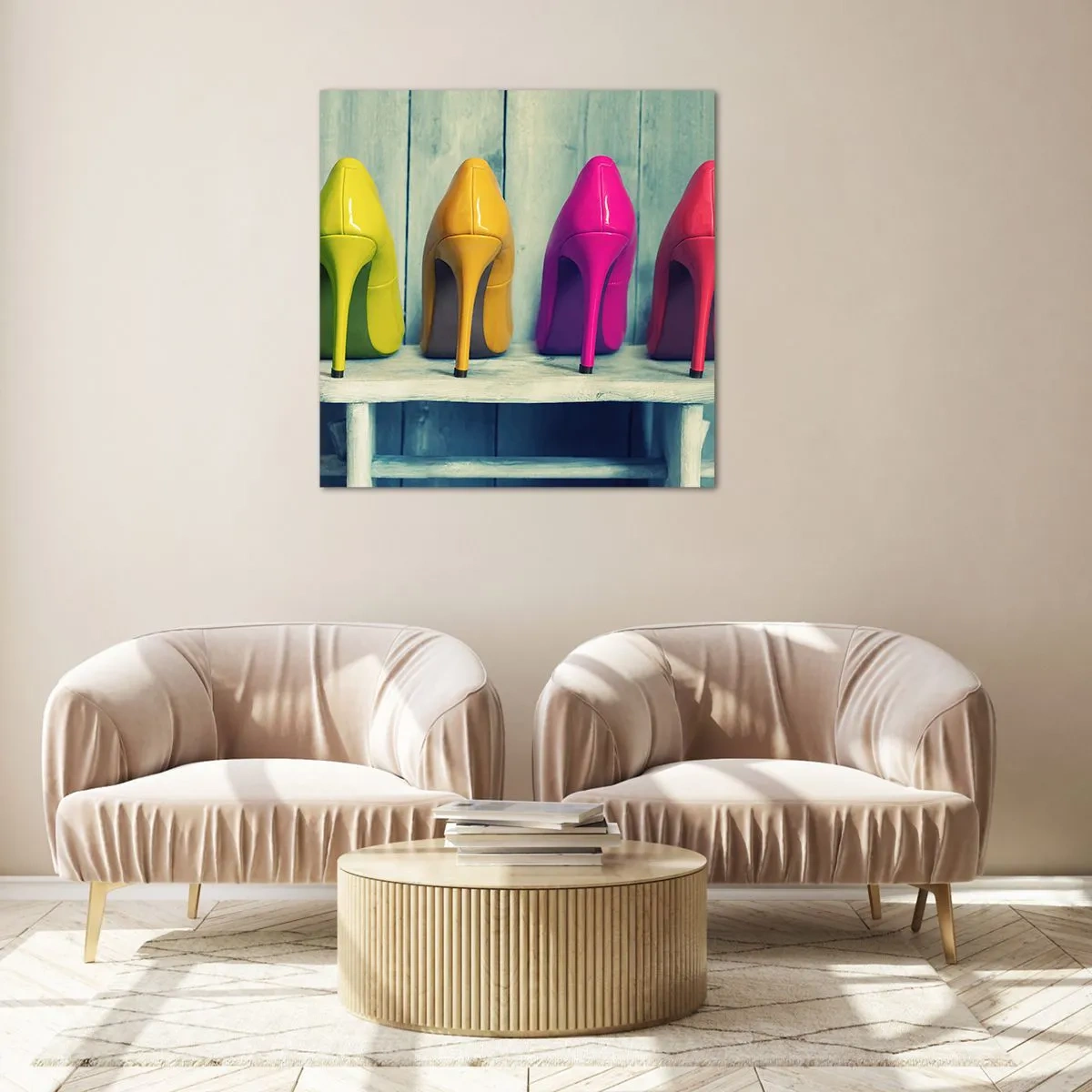 Glasbild - Bild auf glas - Spazierengehen auf dem Regenbogen - 70x70 cm