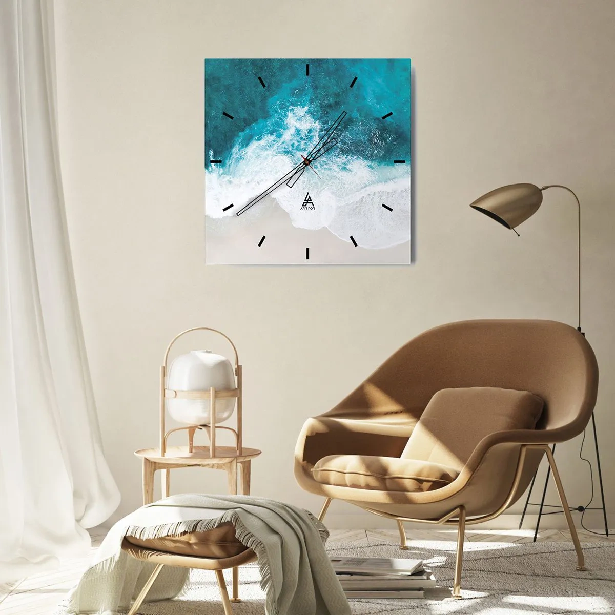 Wanduhr - Glasuhr - Türkisfarbene Meereswellen auf hellem Sand - 30x30cm - Natürliche Liebkosung - Moderne Wanddekoration für Wohnzimmer und Schlafzimmer ARTTOR