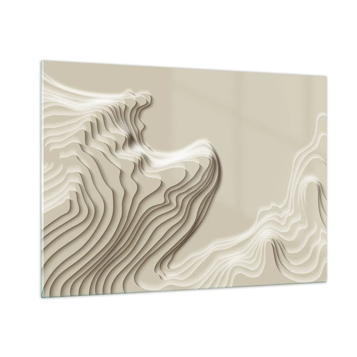 Glasbild - Bild auf glas - Minimalistische Abstraktion mit topografischen Linien auf beigem Hintergrund. - 100x70cm - Topographie der Kunst - Moderne Wanddekoration für Wohnzimmer und Schlafzimmer ARTTOR