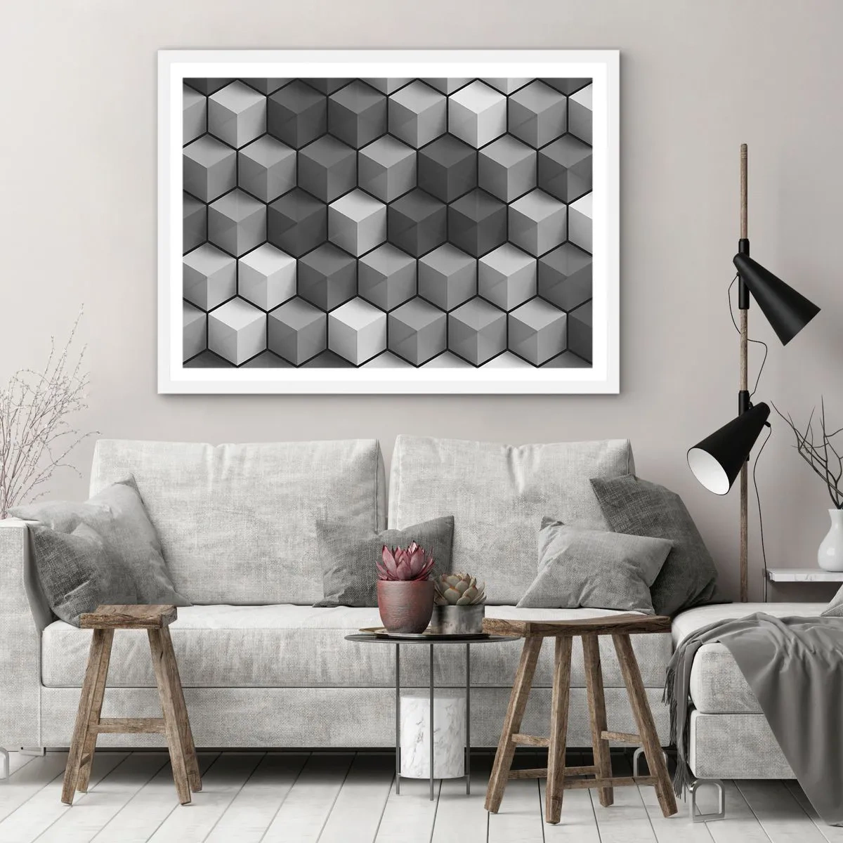 Poster in einem weißen Rahmen - Kubistisches Puzzle - 91x61 cm