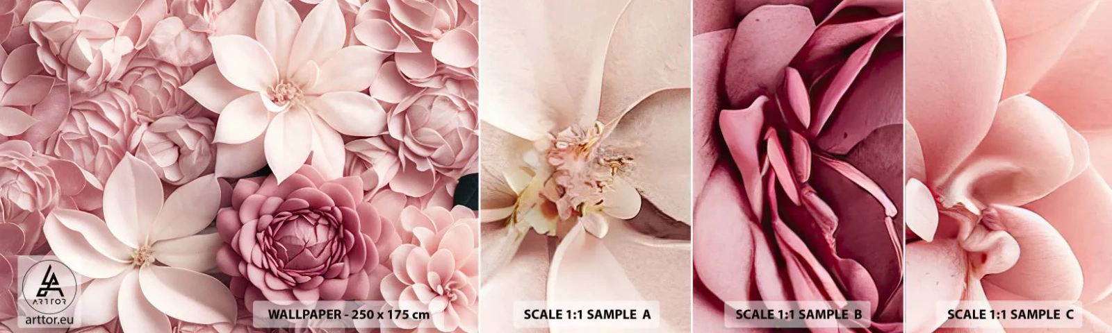 Fototapeten Muster Selbstklebend Deluxe Sticker - In rosa Blütenblättern - Blumen, Pastell, Hell - 100x30 cm