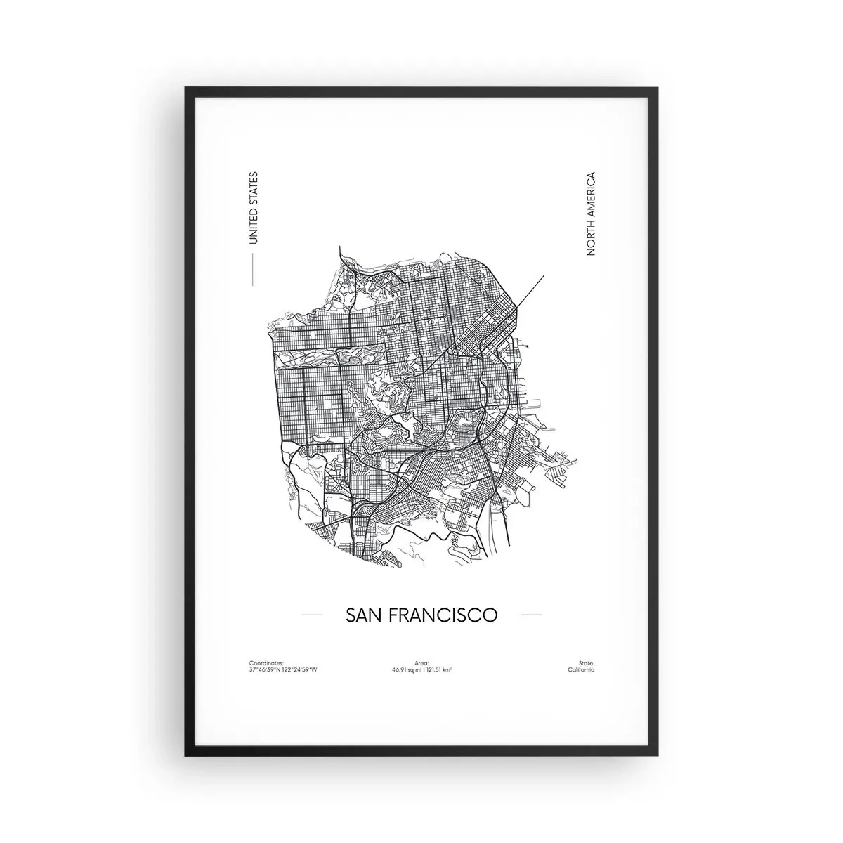 Poster in einem schwarzem Rahmen - Anatomie von San Francisco - 70x100 cm