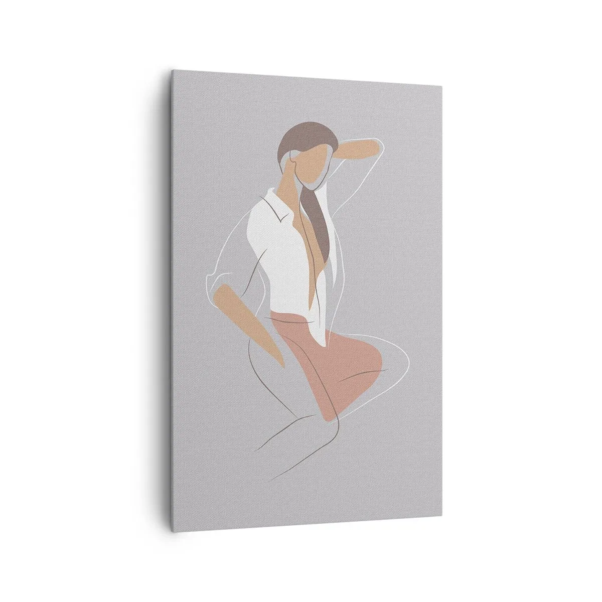 Bild auf Leinwand - Leinwandbild - Ein minimalistisches Frauenporträt in Pastellfarben. - 80x120cm - Umriss der Anmut - Moderne Wanddekoration für Wohnzimmer und Schlafzimmer ARTTOR
