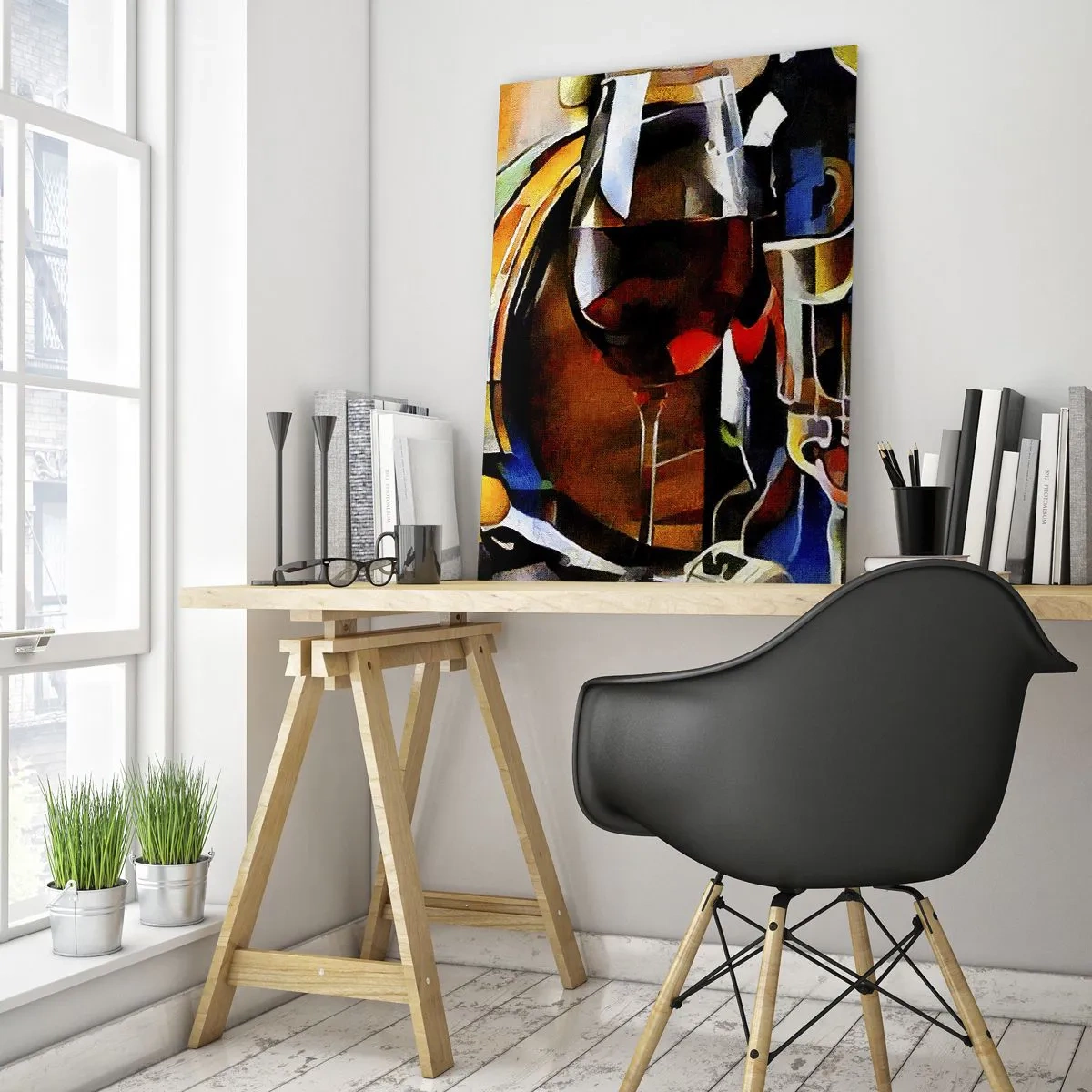 Glasbild - Bild auf glas - Abstrakte Komposition mit Weingläsern und Instrumenten - 50x70cm - Und die Welt nimmt Farben an - Moderne Wanddekoration für Wohnzimmer und Schlafzimmer ARTTOR