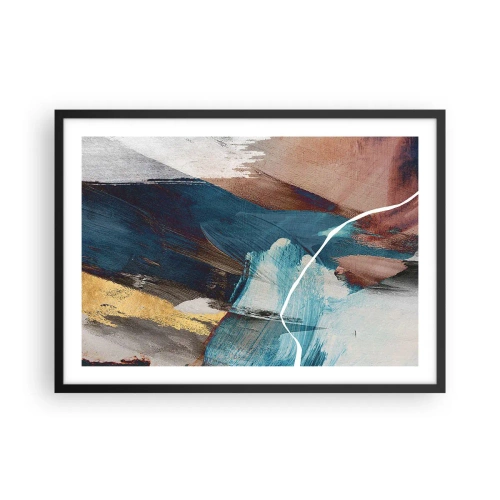 Poster in einem schwarzem Rahmen - Abstrakte Pinselstriche in Blau- und Goldtönen - 70x50cm - Großzügig und mit Energie - Moderne Wanddekoration für Wohnzimmer und Schlafzimmer ARTTOR