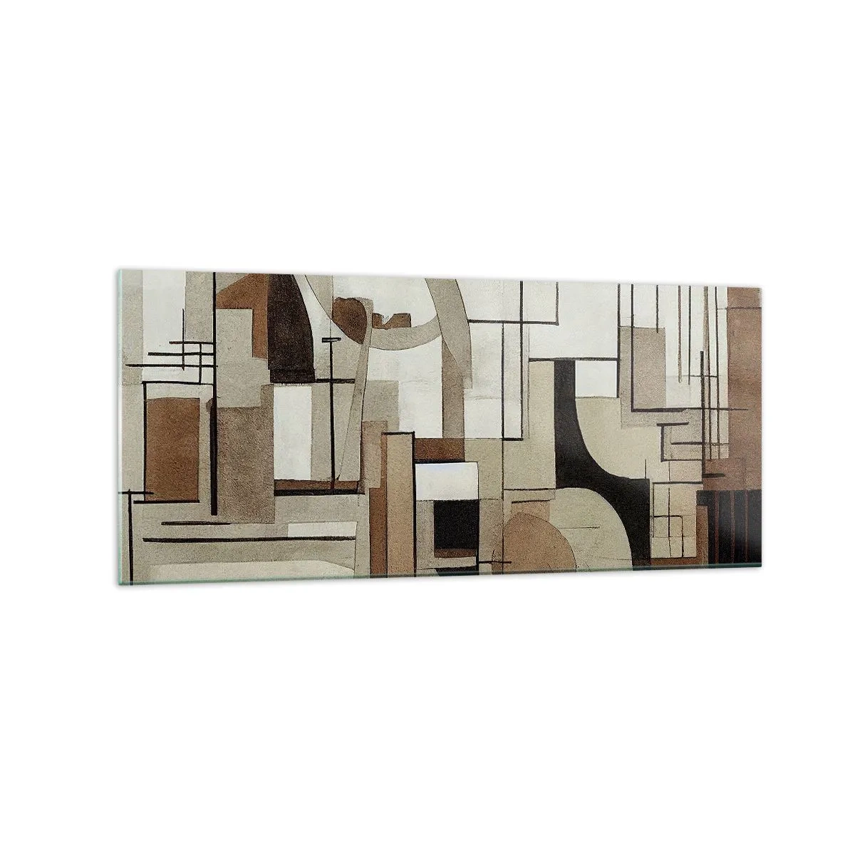 Glasbild - Bild auf glas - Architektonische Abstraktion in Beige und Braun - 120x50cm - Stadtbild 2.0 - Moderne Wanddekoration für Wohnzimmer und Schlafzimmer ARTTOR