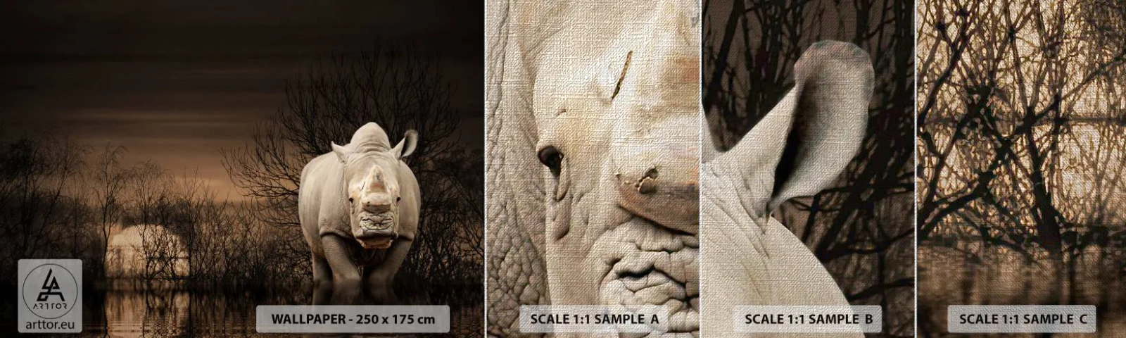 Fototapeten Muster Premium Canvas - Weiß gegen die Natur - Nashorn, Tiere, Afrika - 100x30 cm
