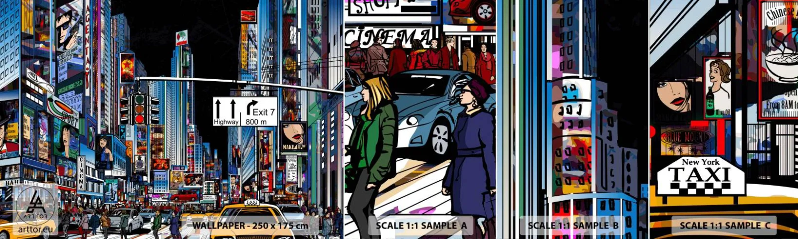 Fototapeten Muster Selbstklebend Deluxe Sticker - Comicbuch große Nacht - Stadt, Die Architektur, New York - 100x30 cm