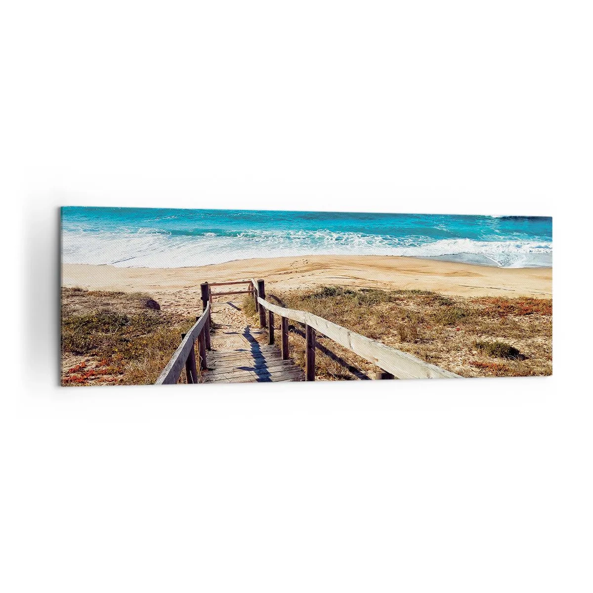 Bild auf Leinwand - Leinwandbild - Holzweg zum Strand - 160x50cm - Lauf! - Moderne Wanddekoration für Wohnzimmer und Schlafzimmer ARTTOR