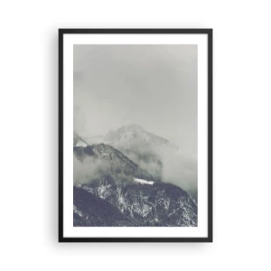 Poster in einem schwarzem Rahmen - Nebelige Berge mit geheimnisvoller Atmosphäre - 50x70cm - Nebliges Tal - Moderne Wanddekoration für Wohnzimmer und Schlafzimmer ARTTOR