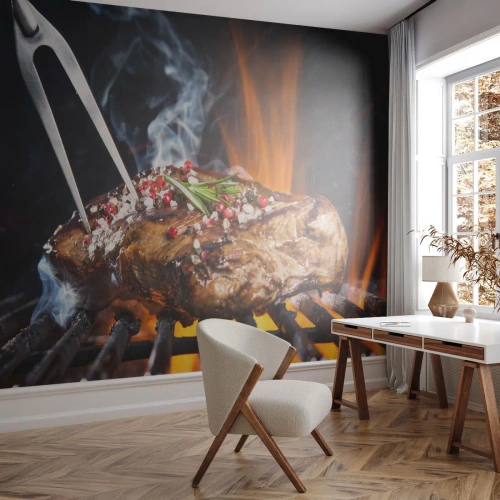 Selbstklebende Fototapete Deluxe Sticker - Saftig und duftend - Gastronomie, Steak, Grill - 100x70 cm
