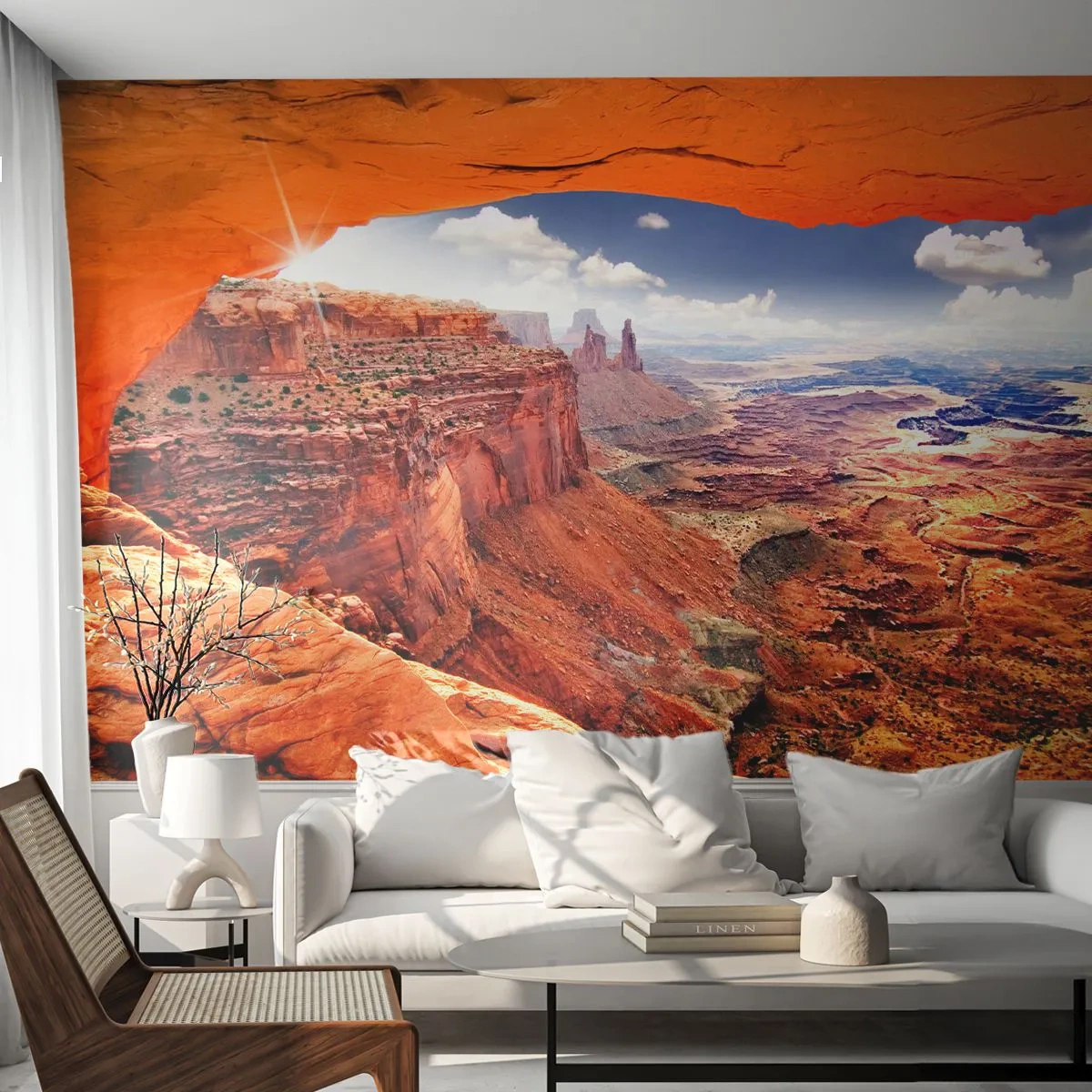 Fototapete Premium Sand - Malerischer Blick auf den Canyon durch einen natürlichen Felsbogen - 100x70cm - Von der Natur selbst geschnitzt - Moderne Wanddekoration für Wohnzimmer und Schlafzimmer ARTTOR