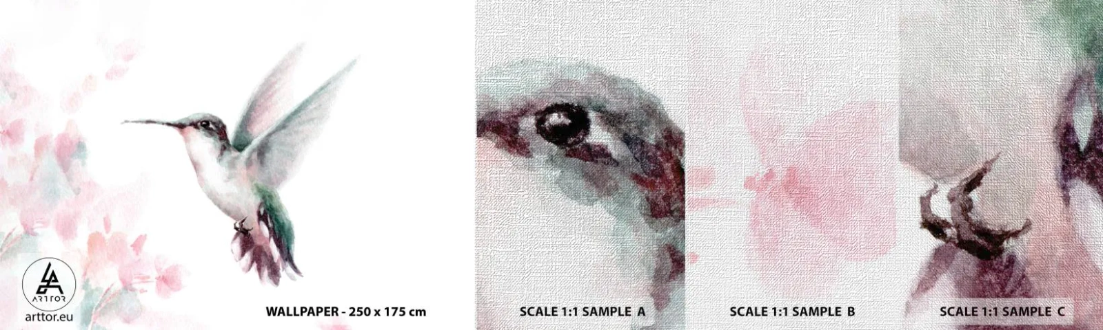 Fototapeten Muster Premium Canvas - Im Flattern gehalten - Kolibri, Vogel, Stück - 100x30 cm