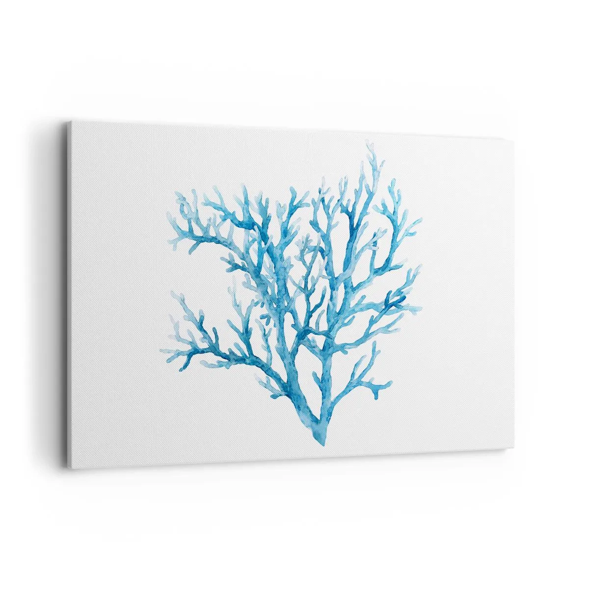 Bild auf Leinwand - Leinwandbild - Blaue Koralle auf weißem Hintergrund mit minimalistischem Flair - 120x80cm - Nautisches Filigran - Moderne Wanddekoration für Wohnzimmer und Schlafzimmer ARTTOR
