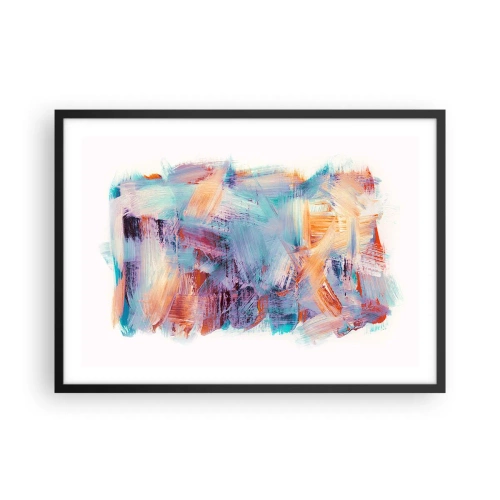 Poster in einem schwarzem Rahmen - Bunte Pinselstriche in einer abstrakten Komposition - 70x50cm - Buntes Durcheinander - Moderne Wanddekoration für Wohnzimmer und Schlafzimmer ARTTOR