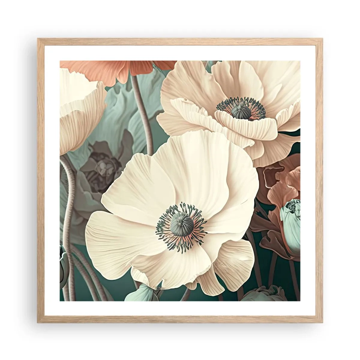 Poster in einem Rahmen aus heller Eiche - Flüstern von Mohnblumen - 60x60 cm