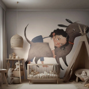 Fototapete Premium Canvas - Beste Freunde - Für Kinder, Hund, Mädchen - 300x210 cm