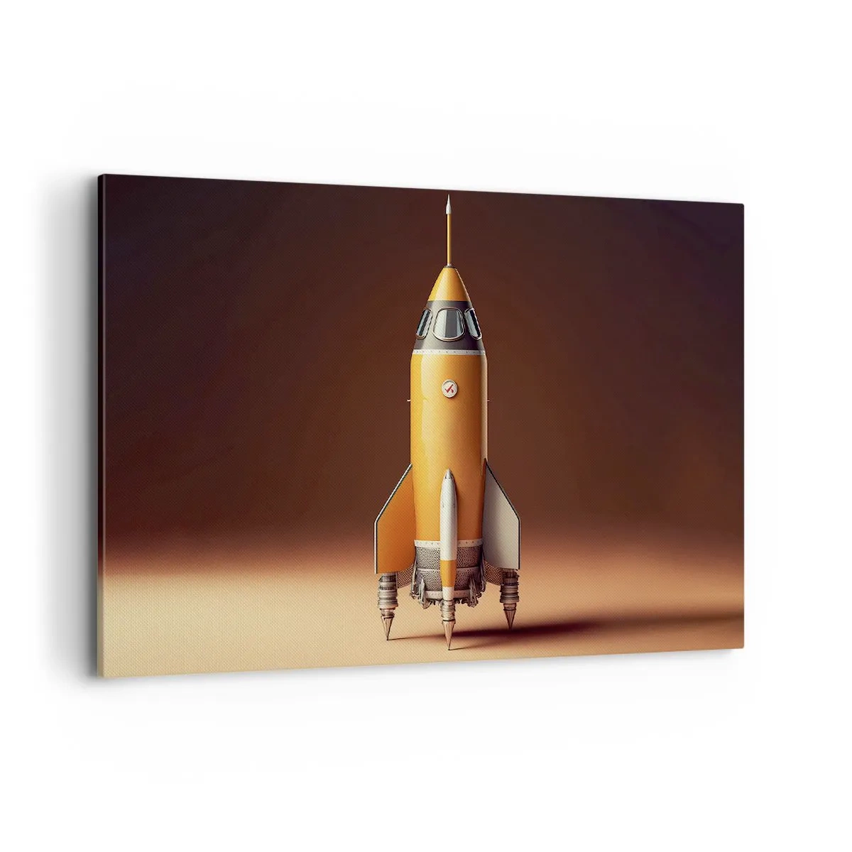 Bild auf Leinwand - Leinwandbild - Eine Rakete im Retro-Stil vor einem Hintergrund in Brauntönen - 100x70cm - Es beginnt mit einem Traum - Moderne Wanddekoration für Wohnzimmer und Schlafzimmer ARTTOR
