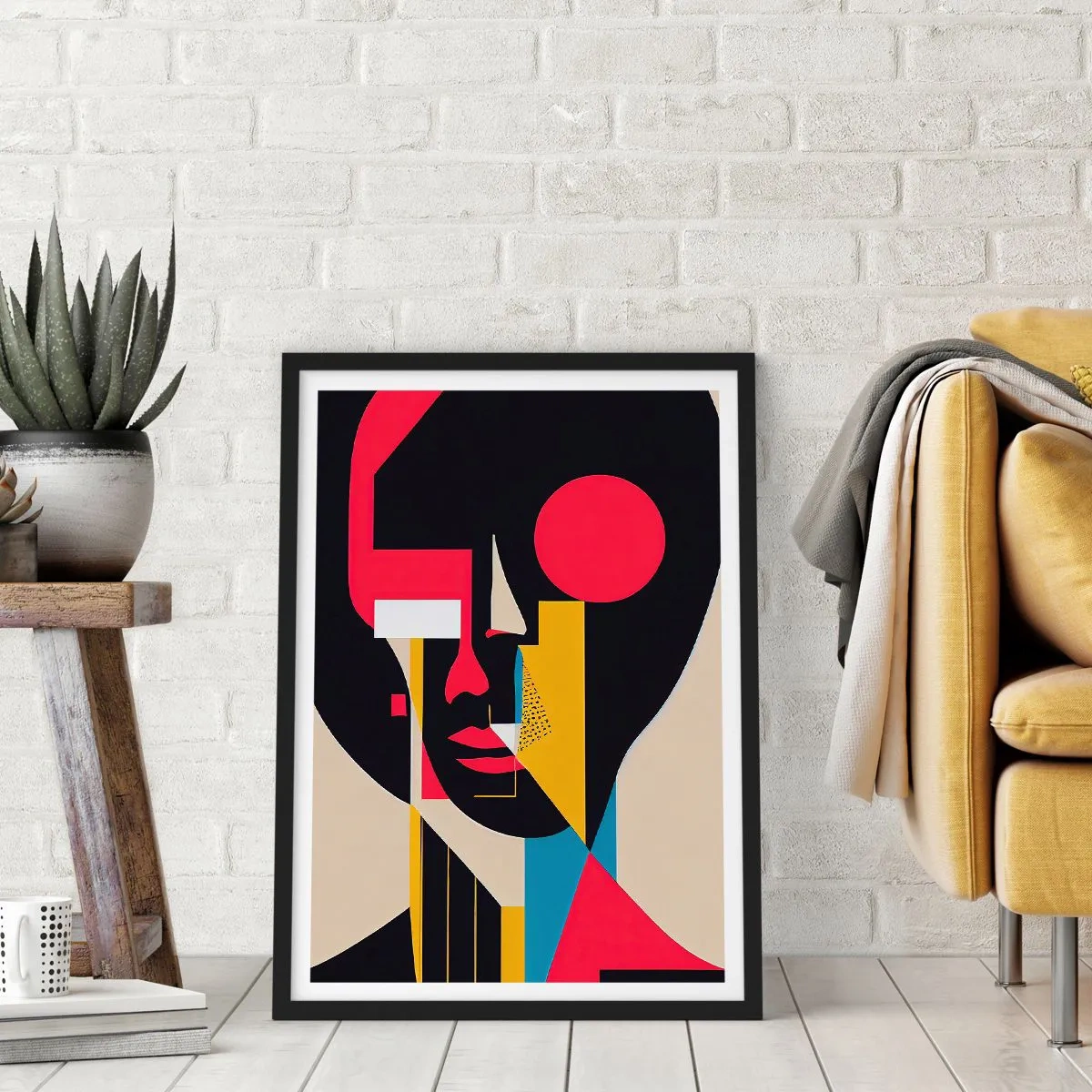 Poster in einem schwarzem Rahmen - Abstraktes Porträt in geometrischer Komposition - 50x70cm - Ihre innere Welt - Moderne Wanddekoration für Wohnzimmer und Schlafzimmer ARTTOR