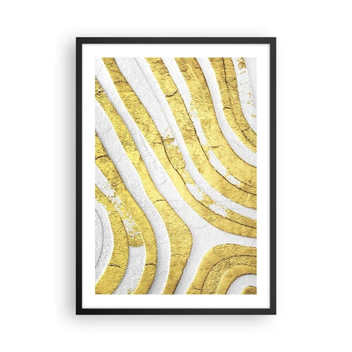 Poster in einem schwarzem Rahmen - Goldene Linien auf weißem Hintergrund im abstrakten Stil - 50x70cm - Komposition in Weiß und Gold - Moderne Wanddekoration für Wohnzimmer und Schlafzimmer ARTTOR