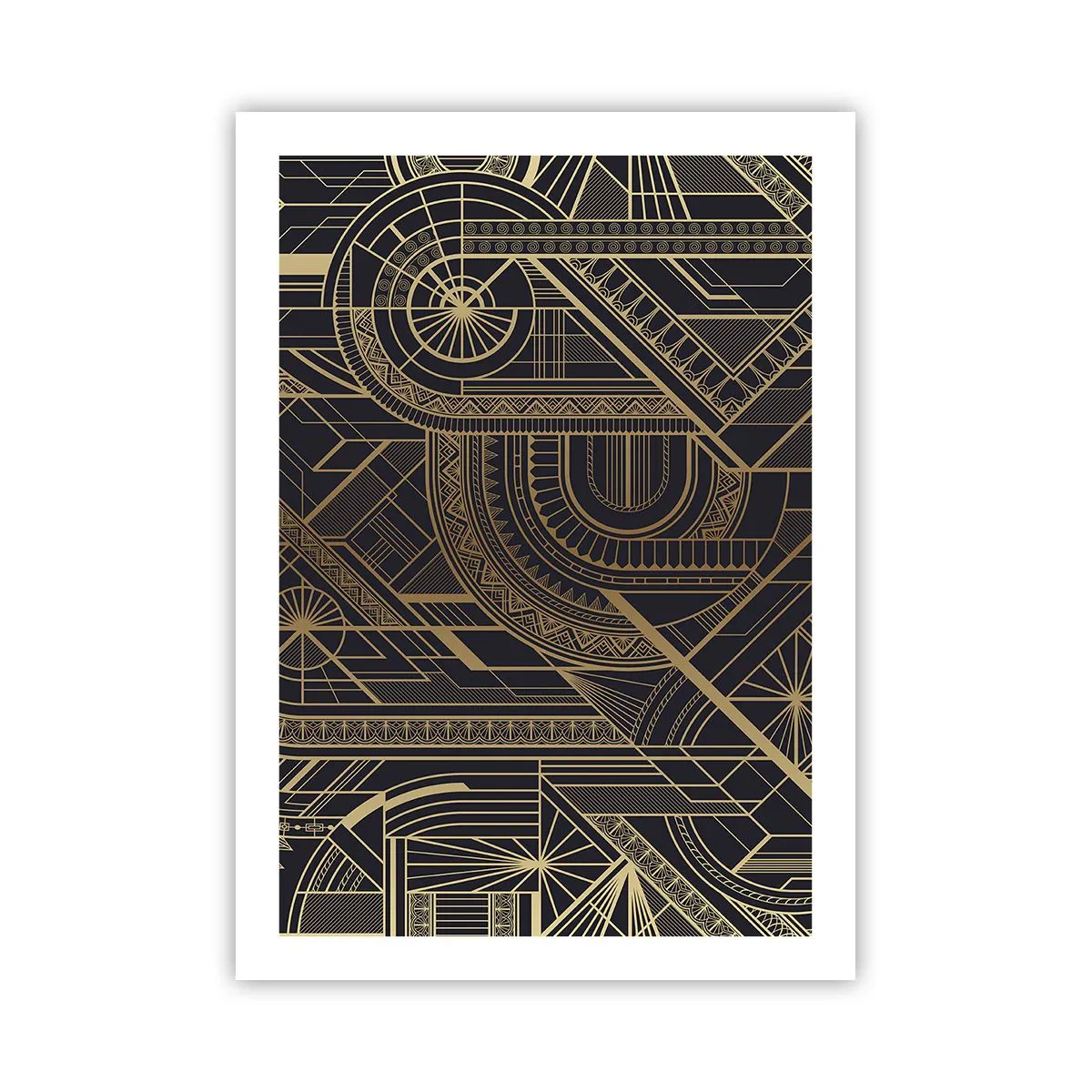 Poster - Geometrisches Muster in goldenen Farbtönen auf schwarzem Hintergrund - 50x70cm - Konzepte, Ideen, Pläne - Moderne Wanddekoration für Wohnzimmer und Schlafzimmer ARTTOR