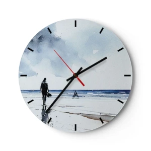 Wanduhr - Glasuhr - Eine Figur am Strand mit Blick aufs Meer - 30x30cm - Gespräch mit dem Meer - Moderne Wanddekoration für Wohnzimmer, Küche und Schlafzimmer ARTTOR