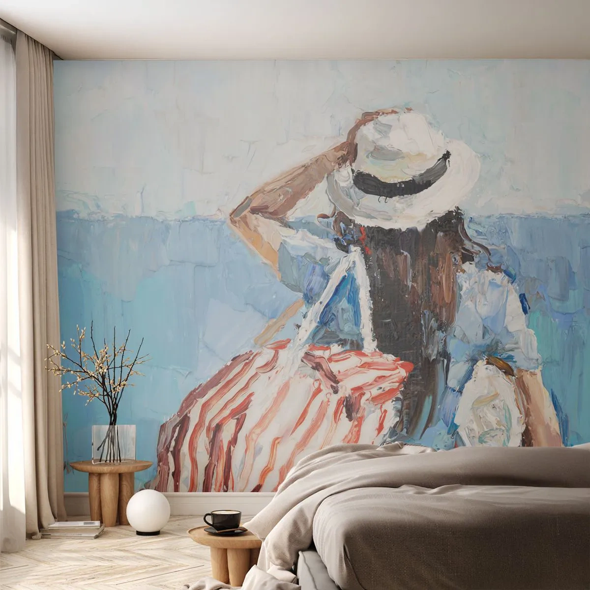 Fototapete Premium Canvas - Willkommen in den Sommerferien - Strand, Frau, Nautisch - 400x280 cm