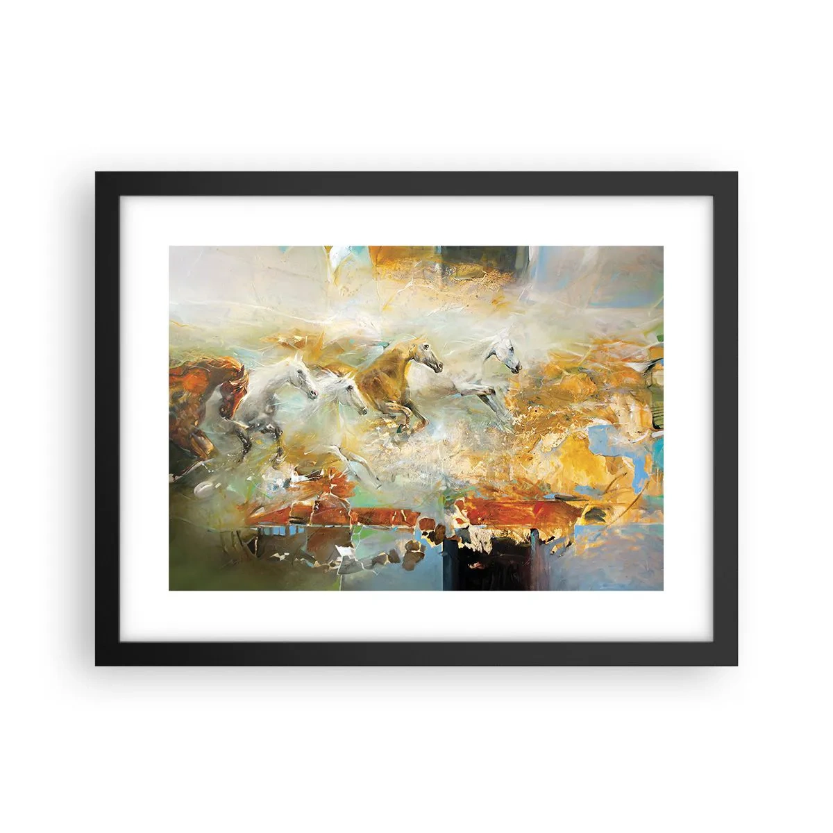 Poster in einem schwarzem Rahmen - Im Galopp durch das Licht - 40x30 cm