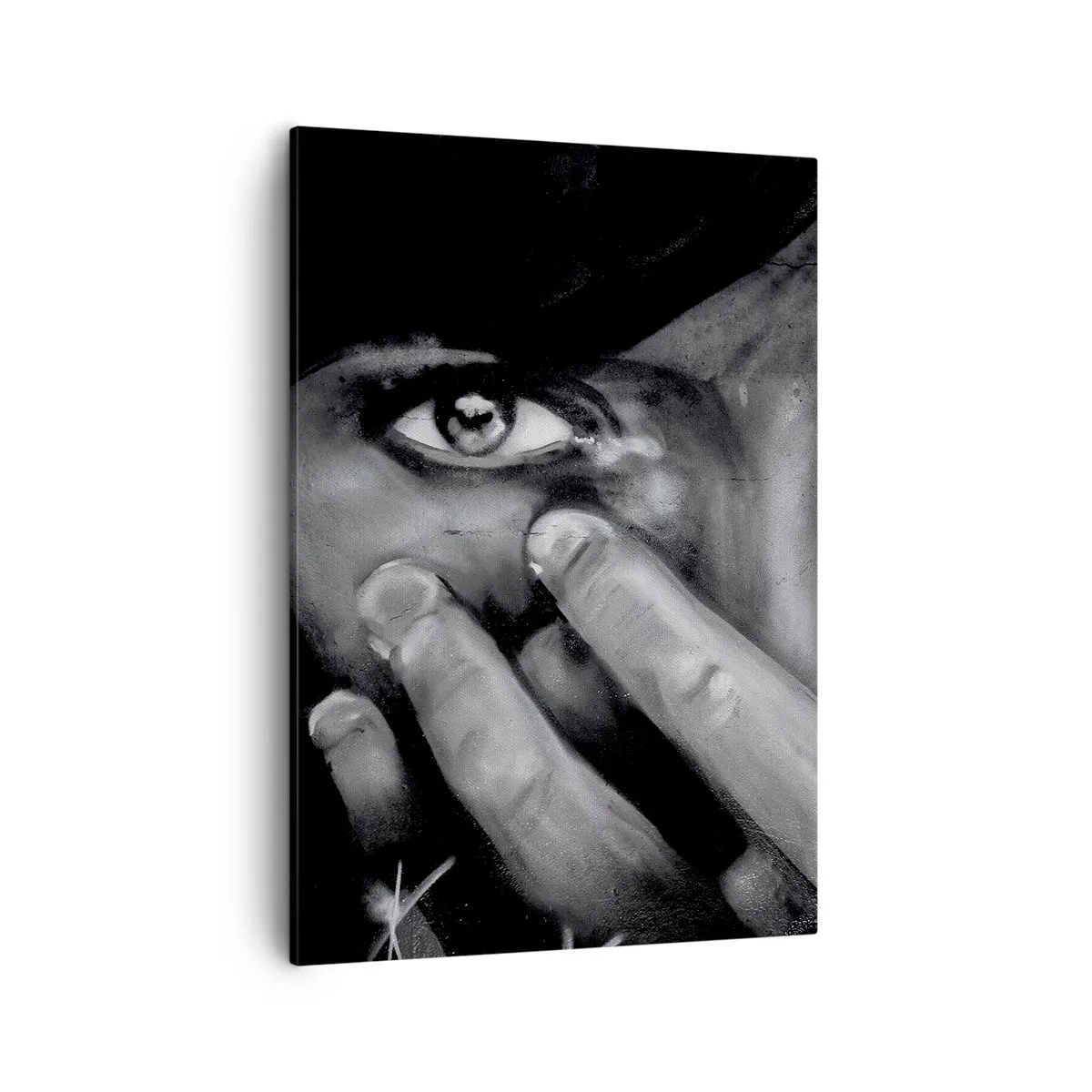 Bild auf Leinwand - Leinwandbild - Schwarz-Weiß-Porträt einer Frau, die ihr Gesicht mit den Händen bedeckt. - 50x70cm - Ich werde nicht sagen, wer es gemalt hat - Moderne Wanddekoration für Wohnzimmer und Schlafzimmer ARTTOR