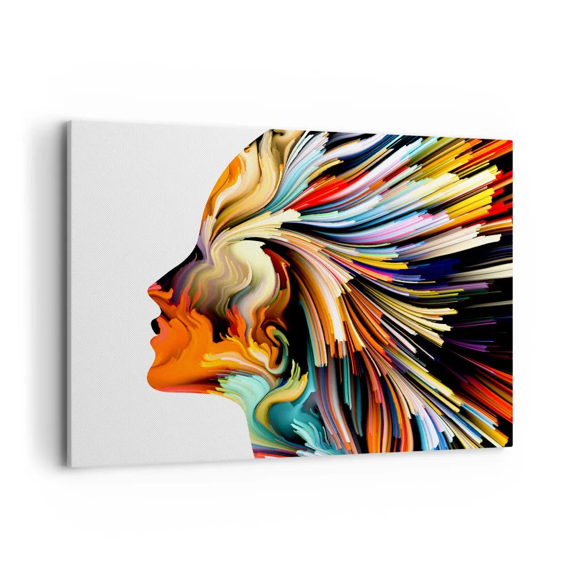Bild auf Leinwand - Leinwandbild - Abstraktes Gesichtsprofil mit bunten dynamischen Linien. - 120x80cm - Eine Explosion der Fantasie - Moderne Wanddekoration für Wohnzimmer und Schlafzimmer ARTTOR