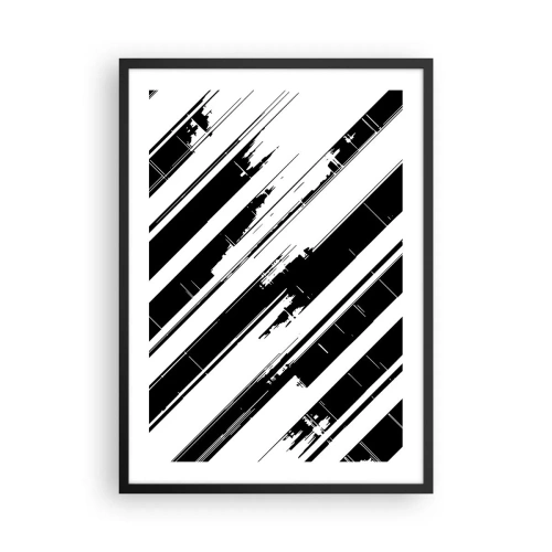 Poster in einem schwarzem Rahmen - Minimalistische Schwarz-Weiß-Abstraktion mit geometrischen Linien - 50x70cm - Eine intensive und dynamische Komposition - Moderne Wanddekoration für Wohnzimmer und Schlafzimmer ARTTOR