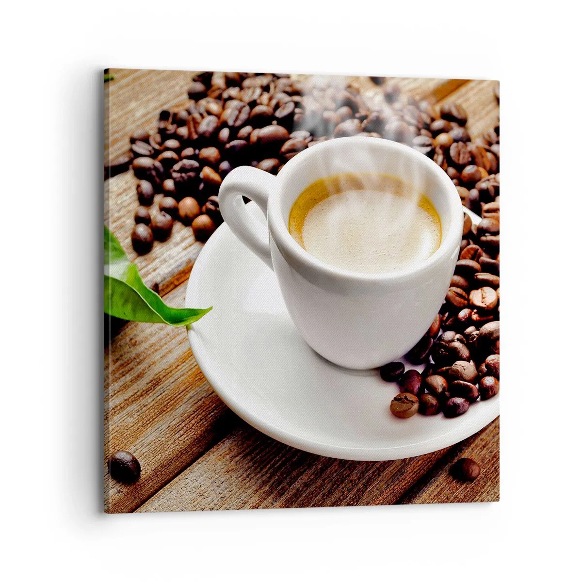 Bild auf Leinwand - Leinwandbild - Kaffee auf der Bank - 70x70 cm