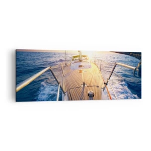 Bild auf Leinwand - Leinwandbild - Yacht auf See bei Sonnenuntergang - 140x50cm - Laufen unter den Wellen - Moderne Wanddekoration für Wohnzimmer und Schlafzimmer ARTTOR