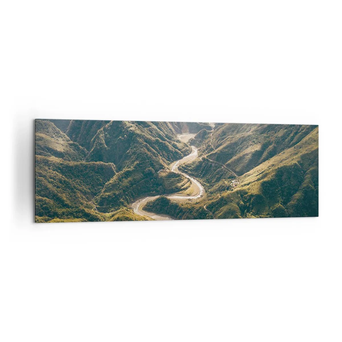 Bild auf Leinwand - Leinwandbild - Eine Berglandschaft mit einer kurvenreichen Straße zwischen grünen Hügeln - 160x50cm - Direkt aus dem Herzen der Berge - Moderne Wanddekoration für Wohnzimmer und Schlafzimmer ARTTOR