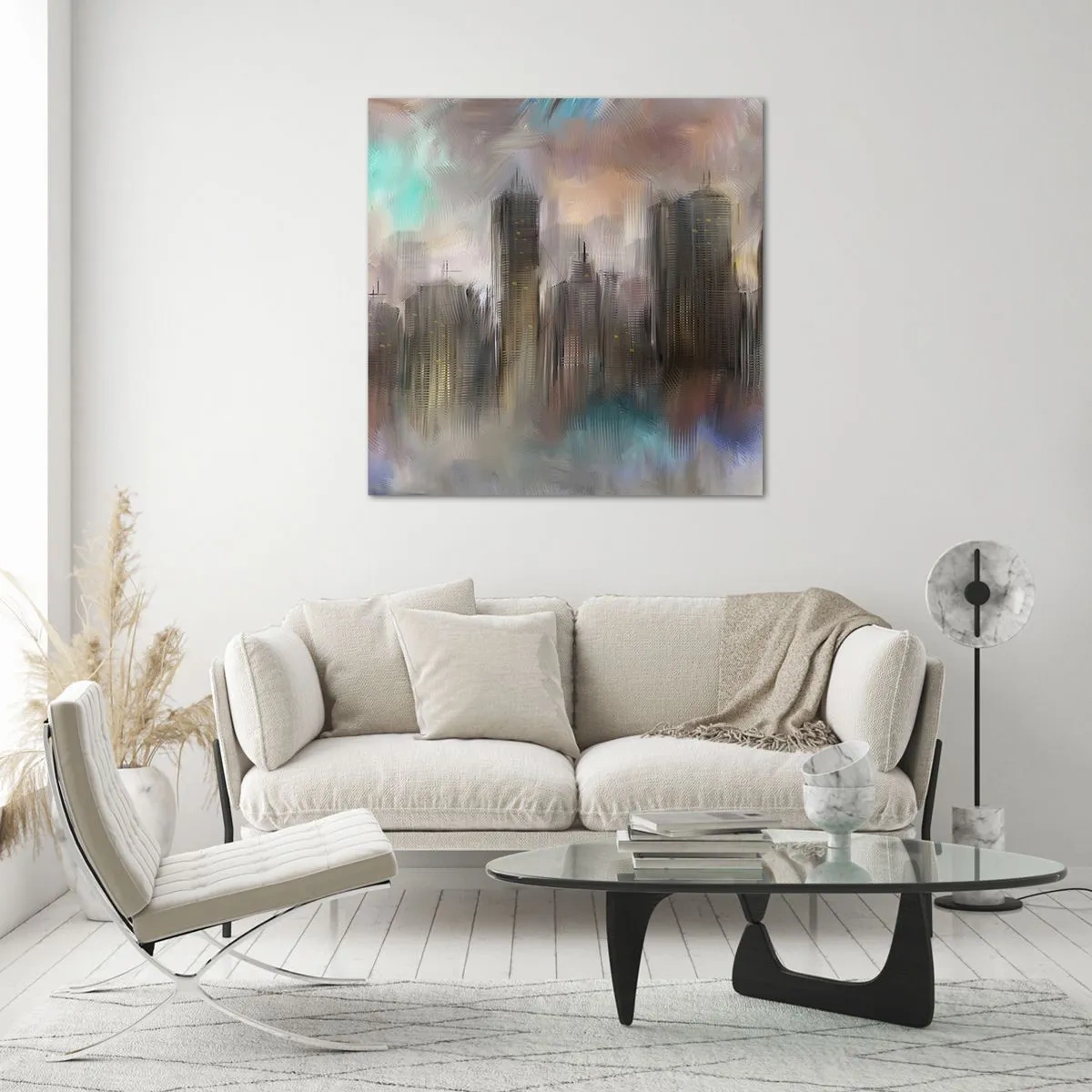 Glasbild - Bild auf glas - Eine Komposition aus Stahl, Stein und Nebel - 40x40 cm