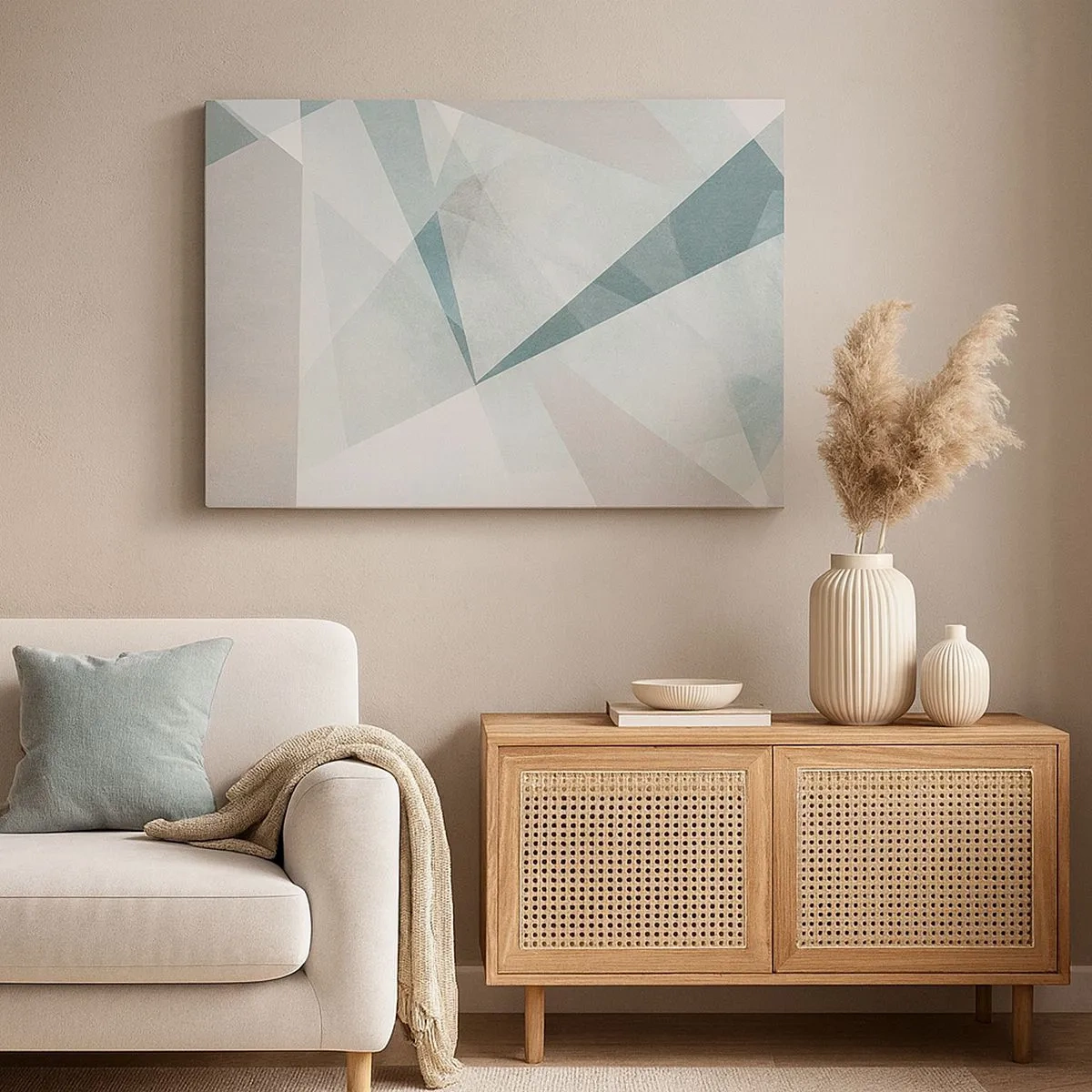 Bild auf Leinwand - Leinwandbild - Geometrische Formen in Pastelltönen von Blau und Grau - 70x50cm - Einfach aber dynamisch - Moderne Wanddekoration für Wohnzimmer und Schlafzimmer ARTTOR