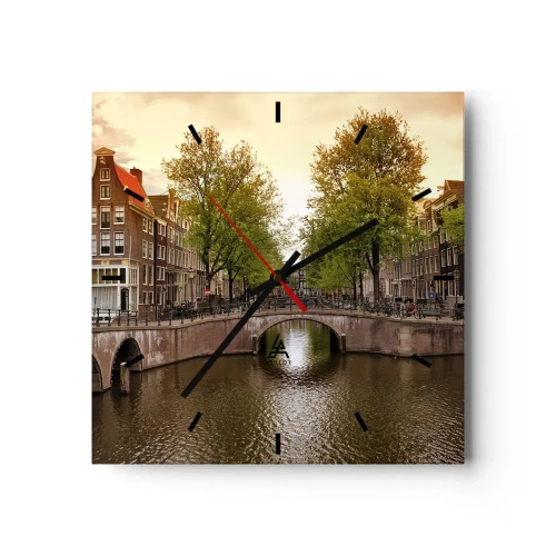 Wanduhr - Glasuhr - Mit dem Boot oder mit dem Fahrrad? - 40x40 cm